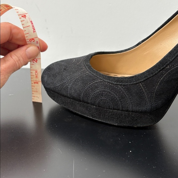 Coach Brigett suede logo stitched platform pumps heels stiletto black 10B - Picture 14 of 16